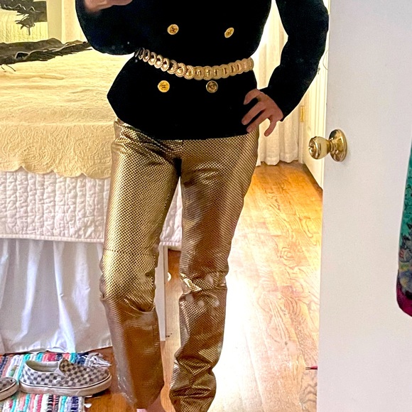 Ralph Lauren Pants - Gold Leather Pants houndstooth pattern True Vintage Ralph Lauren 90s Collection